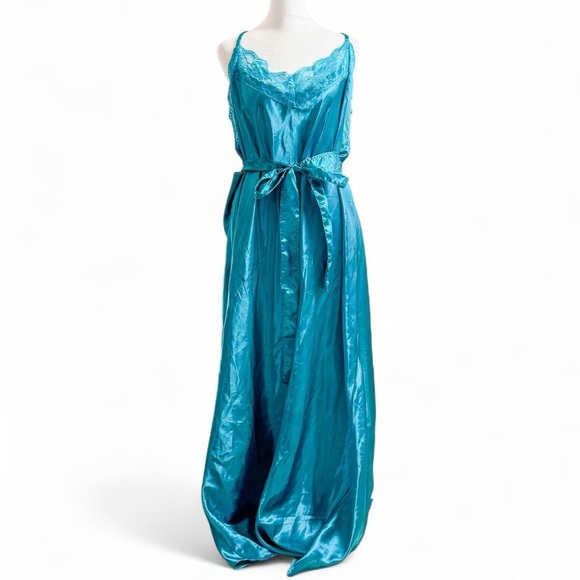 Amoureuse Elegant Teal Satin Gown - Picture 1 of 6